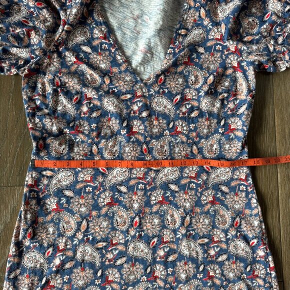 Boden Blue Paisley 100% cotton V neck short shift dress sz 14R - Picture 5 of 12